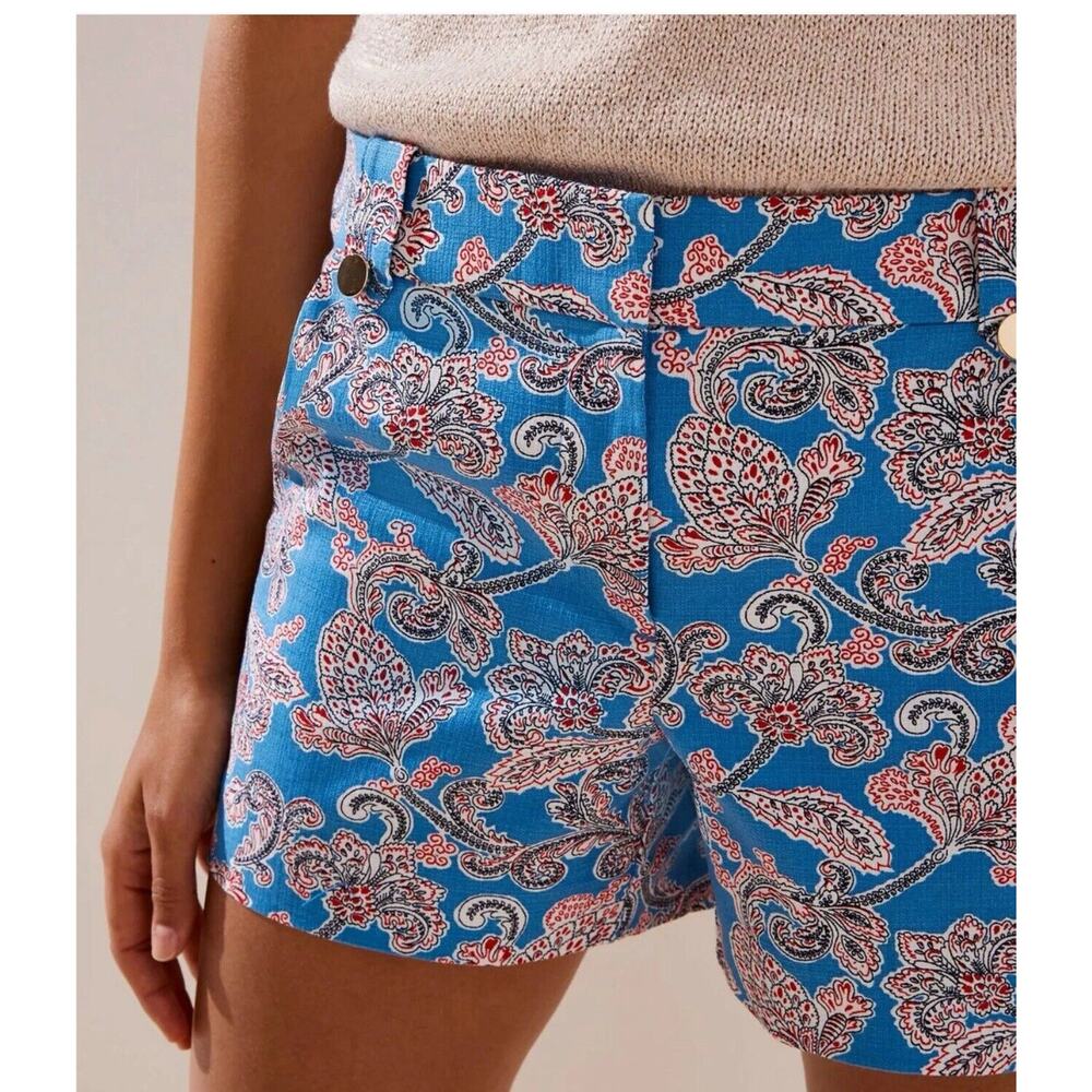 NWT Ann Taylor LOFT Paisley Riviera Shorts with 4 Inch Inseam Sz 0 Blue Cotton - Picture 1 of 11